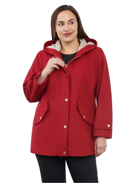 London Fog Jackets & Blazers - London Fog Women's Red Sherpa Lined Hood Wool Blend Coat Size XXL